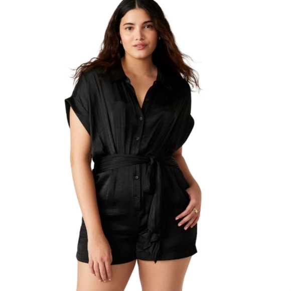 Steve Madden TORI Black Satin Romper Button Front NWT 0/XS - Picture 1 of 12